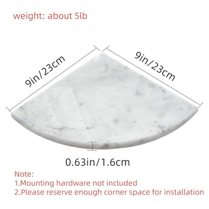 9'' Natural Marble Corner Shower Shelf for Bathroom, Marble Corner Shelves for Bath Wall Mounted Both Side Polished (9"X9"X 5/8" Carrara White)