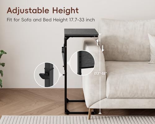 Vagusicc C-Shaped End Table Set of 2 with Charging Station, Small Side Table for Couch, Adjustable Height Couch Side Table, Slide Under Sofa Table TV Tray for Living Room,Bedroom,Bedside, Gray Walnut - color: 2pc Gray Walnut