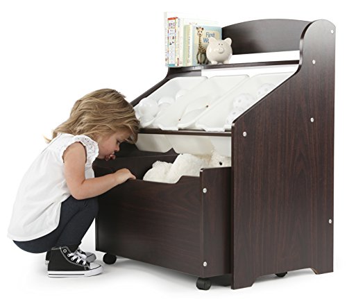 Humble Crew 3-in-1 Kids Bookshelf and Toy Storage Organizer, Espresso - Toddler Organizers with Rolling Toy Box and 3 Plastic Bins – Sturdy Baby Book Shelf, Perfect for Nursery and Playroom