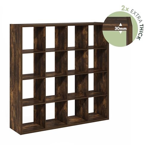 Furinno Cubicle 16-Cube Book Shelf, Extra Thick Frame Bookshelf, Amber Pine | 14.6" x 58" x 58", Reversible Bookcase with Open Back, for Living Room, Bedroom, Home Office - color: Amber Pine, size: 16-Cube,1.2In