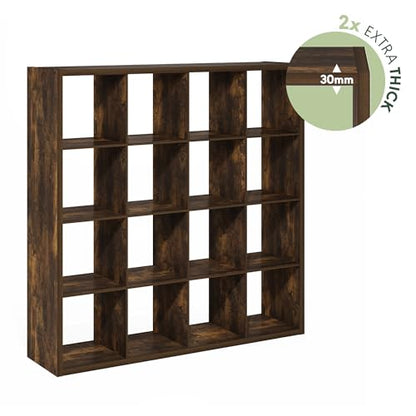 Furinno Cubicle 16-Cube Book Shelf, Extra Thick Frame Bookshelf, Amber Pine | 14.6" x 58" x 58", Reversible Bookcase with Open Back, for Living Room, Bedroom, Home Office - color: Amber Pine, size: 16-Cube,1.2In