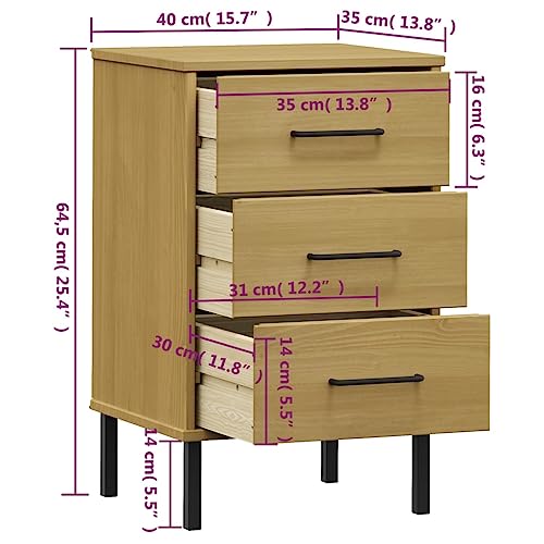 Bedside Cabinet, Industrial Nightstand with Metal Legs and Solid Pine Wood Storage, Rustic Bedroom End Table for Bedside Essentials, Rectangular Side Table, Brown