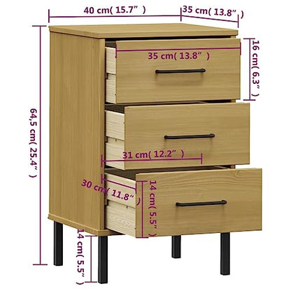 Bedside Cabinet, Industrial Nightstand with Metal Legs and Solid Pine Wood Storage, Rustic Bedroom End Table for Bedside Essentials, Rectangular Side Table, Brown