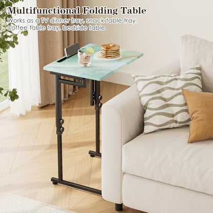 Folding TV Tray Table,Adjustable TV Dinner Table with Sturdy MDF Top,Eating Trays for Living Room with No Assembly Required (Sea Blue,2Pcs) - color: Sea Blue, size: 2PCS