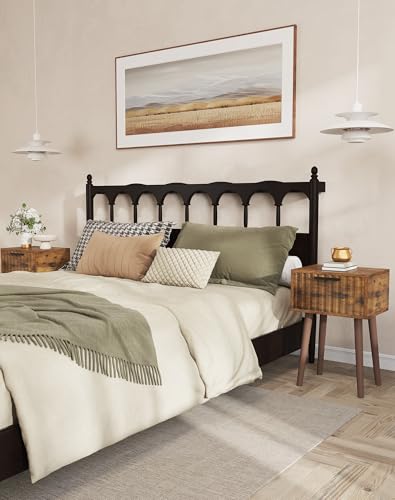 YMYNY Fluted Nightstand Set of 2, Small End Table, Modern Coffee Table with Drawer, Solid Wood Legs, Retaining Chain, 13.8" x 10.6" x 20.9", for Bedroom and Small Spaces, Rustic Brown UHST014H-2 - color: Rustic Brown
