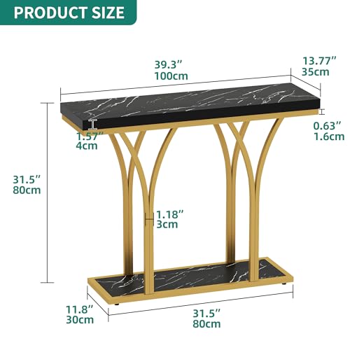 DWVO Gold LED Lit Modern 39-Inch Wide Console Table - Narrow Marble Top Foyer Furniture for Entryway, Hallway & Living Room Accent (Black)