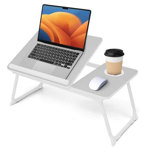 Lap Desk for Couch/Sofa/Floor, 5-Angle Adjustable Bed Desk with Foldable Legs &Cup Holder, Light Weight Bed Tray Table for Writing/Eating/Reading, Portable Laptop Stand for Adults, Kids - color: Gray