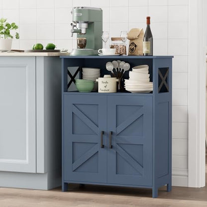 Homhedy Farmhouse Bathroom Storage Cabinet with 2 Doors, Toilet Paper Cabinet with Adjustable Shelf, Small Bathroom Cabinet for Kitchen/Laundry/Living Room, 11.8 x 23.6 x 31.5 Inches, Blue - color: Blue