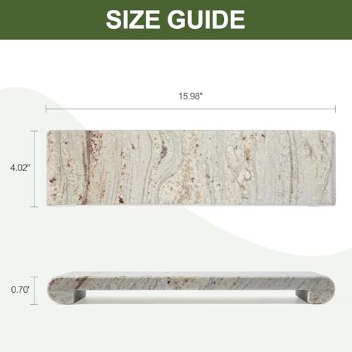 Marble Tray Pedestal Stand, 16"x4" Marble Vanity Tray with Feet for Bathroom Counter, Rectangular Marble Riser for Kitchen Sink, Soap Dispenser Perfume Jewelry Stone Organizer (River White) - color: River White
