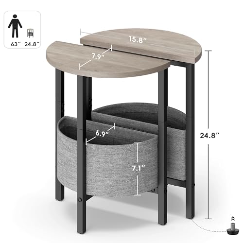 Vagusicc Small Round Side Table End Table, Tall Accent Table with Storage Basket, Set of 2 Half Round Tables Half Moon Tables, Coffee Bedside Tables, Modern Nightstand for Living Room Bedroom, Gray - color: Greige