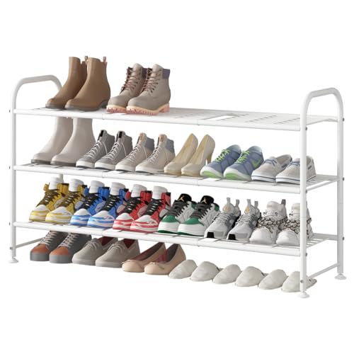 LINZINAR 3 Tier Long Shoe Rack for Closet Metal Shoe Organizer for Entryway | Spacious design stores 20+ pairs of shoes,durable metal frame,space-saving organizer for closet, hallway, and Entryway White - color: White, size: 3-Tier