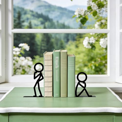 Metal Bookends Thinker People Book Ends for Shelves | Figurine Bookends Decorative Unique Desk Bookend Black Book Stopper for Home Reading Bookshelf Decor Book Lovers Gift - style: Thinker People
