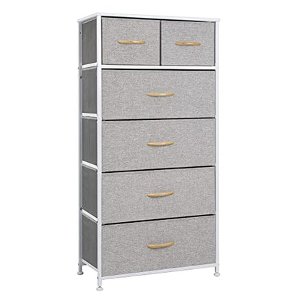 Crestlive Products Vertical Dresser Storage Tower - Sturdy Steel Frame, Wood Top, Easy Pull Fabric Bins, Wood Handles - Organizer Unit for Bedroom, Hallway, Entryway, Closets - 6 Drawers (Light Grey) - color: Light Gray, style: 6 Drawers