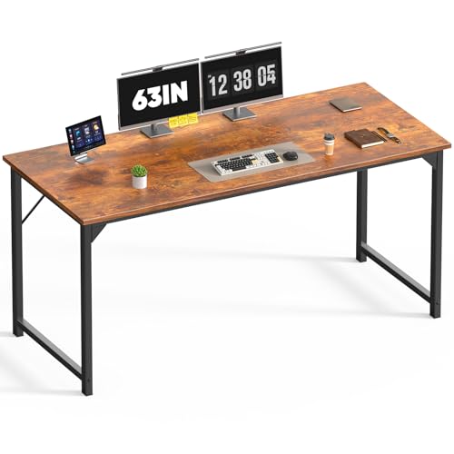 DUMOS 63 Inch Computer Office Desk Writing Gaming Study Work Large Desks for Bedroom Home Office with Metal Frame Simple Modern PC Table Workstation, Wood Brown - color: Wood Brown, size: 63 Inch-1 Pack
