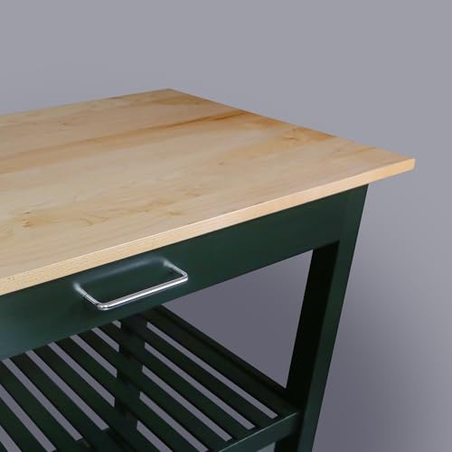 Kitchen Island with Solid Wood Top, Natural/Hunter Green - color: Hunter Green