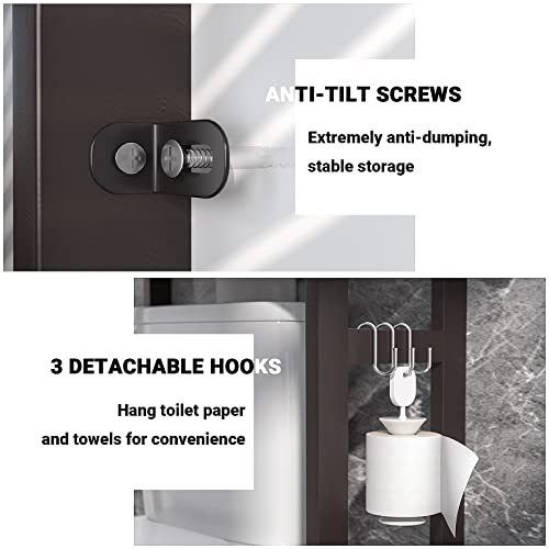 Homykic Over The Toilet Storage, Bamboo 3-Tier Over-The-Toilet Space Saver Organizer Rack, Stable Freestanding Above Toilet Stand with 3 Hooks for Bathroom, Restroom, Laundry, Espresso - color: Espresso