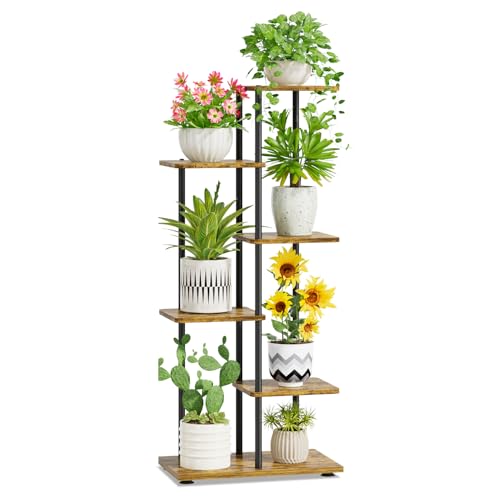 iDavosic.ly 5 Tier Plant Stand Indoor, Tiered Corner Metal Wood Multiple Flower Holder Shelf, 42 Inch Tall Orchid Display Rack for Patio Porch Living Room Balcony Outdoor, Modern Black & Rustic Brown - color: Rustic Brown, size: 5 Tier
