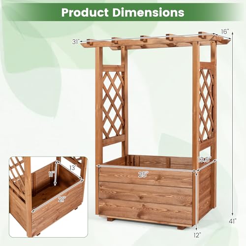 Giantex Raised Garden Bed with Sided Trellis & Roof, 31”x16”x41” Wood Elevated Planter Box, Freestanding Garden Planter Raised Bed for Flowers Herbs Climbing Vines,Brown,1 - color: Brown, size: 31”x16”x41”