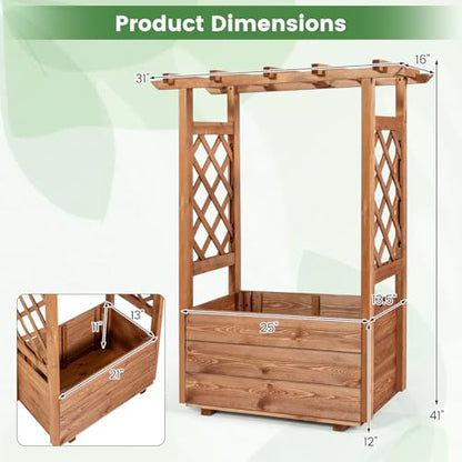 Giantex Raised Garden Bed with Sided Trellis & Roof, 31”x16”x41” Wood Elevated Planter Box, Freestanding Garden Planter Raised Bed for Flowers Herbs Climbing Vines,Brown,1 - color: Brown, size: 31”x16”x41”