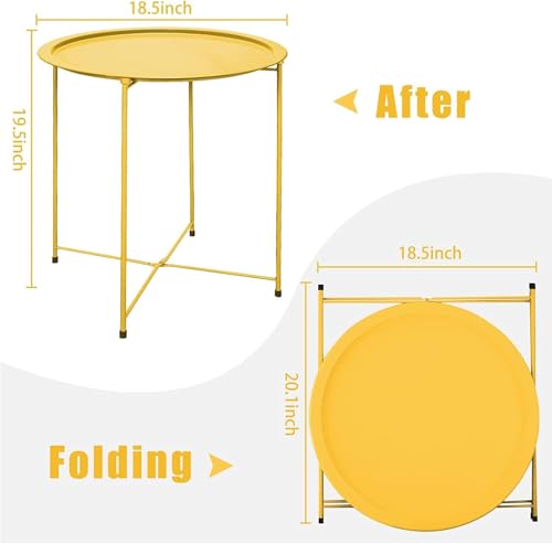 Garden 4 you Small Side Table, Round End Table, Outdoor Side Table with Metal Frame, Bedside Table for Living Room, Bedroom, Patio, Small Space, Yellow - color: Yellow