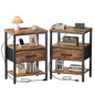DUMOS Nightstands Set of 2 with Charging Station, Bedside Table with 1 USB-A, 1 USB-C & 2 AC Outlets, Fabric Drawer with Adjustable Open Shelf, Compact End Table for Bedroom, Rustic Brown - color: Rustic Brown, size: 15.7"Dx11.8"Wx23.4"H(1 Drawer, 2 Pack)