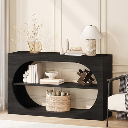 55-Inch Entryway Table with Storage, 3-Tier Console Tables, Behind Couch Table Wood Narrow Console Tables for Entryway, Living Room, Foyer, Hallway, Entry (Black) - color: Black