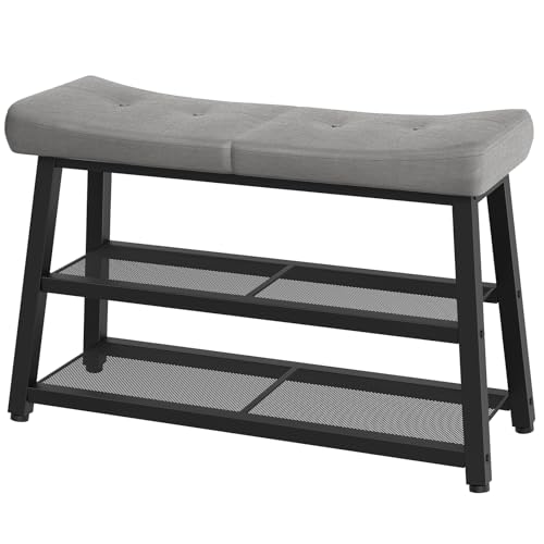 YATINEY Shoe Bench, 3-Tier Shoe Rack, Entryway Bench with Storage and Cushion, for Hallway, Foyer, Bedroom, Gray and Black HX02BG - color: Gray + Black