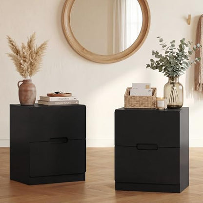 RoyalCraft Black Nightstand Set of 2, Night Stand with Drawers, Modern Bedside Table with Handless Design, Wood End Table for Bedroom, Hallway - color: Black, size: 2 Pieces