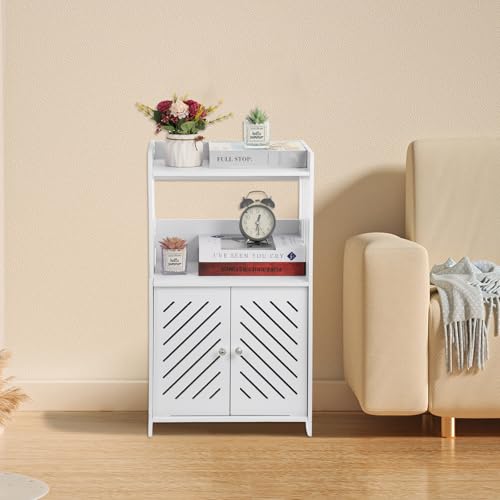 Bathroom Storage Cabinet, 3-Tier Bathroom Floor Cabinet, Small White Floor Cabinet Freestanding Organizer with Door and Shelf, for Bathroom, Living Room, Entryway, Kitchen, Hallway Small Space