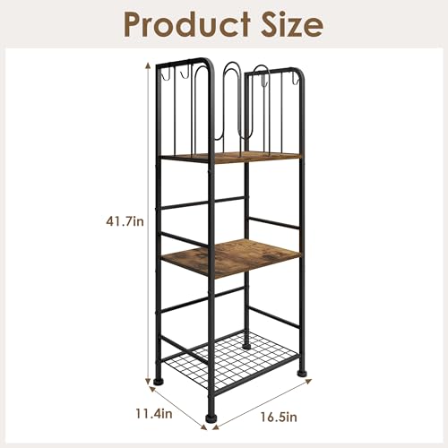 3-Tier Freestanding Cabinet Towel Rack Metal Stand | M-shaped detachable dividers, three-tier versatile storage, premium anti-rust four hooks, 70 lbs heavy duty load capacity - color: Brown