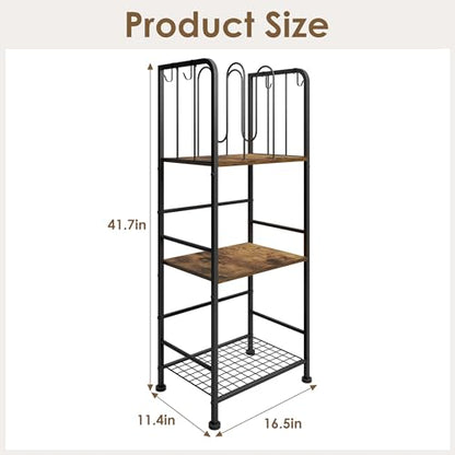 3-Tier Freestanding Cabinet Towel Rack Metal Stand | M-shaped detachable dividers, three-tier versatile storage, premium anti-rust four hooks, 70 lbs heavy duty load capacity - color: Brown