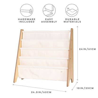 3 Sprouts Recycled Kids Bookshelf, Holds 35 Books, 4-Tier, Cream | Space-saving bookshelf, Children's room, Toddler bookcase organizer, Ages 3+, Book/toy storage, Front-facing, Covers visible - color: Solid Cream