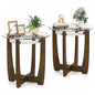 Giantex Round Glass End Table Set of 2, 24’’ Side Table with Tempered Glass Top, Nightstands with Cross & Solid Rubber Wood Base, Compact Bedside Night Stand for Bedroom Office Living Room (2, Walnut) - color: Walnut