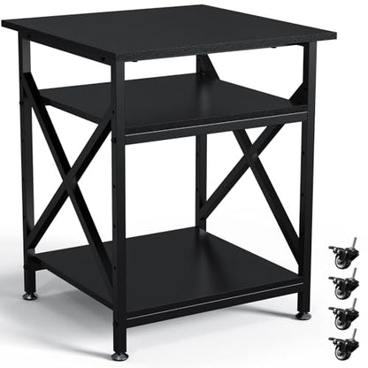 3 Tier Printer Stand, Large Table with Wheels, Rolling Cart with Height Adjustable Middle Storage Shelf, 23.6 x 23.6 x 30.3 Inches Shelf for Home Office, Black - color: Black