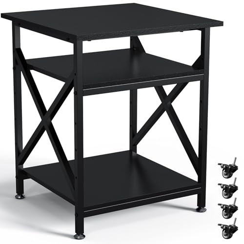3 Tier Printer Stand, Large Table with Wheels, Rolling Cart with Height Adjustable Middle Storage Shelf, 23.6 x 23.6 x 30.3 Inches Shelf for Home Office, Black - color: Black