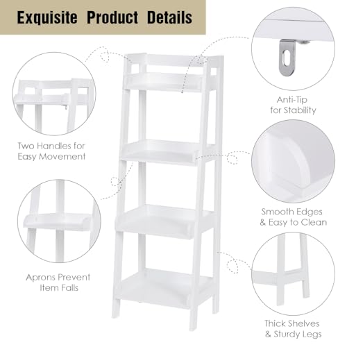 UTEX 4-Tier Ladder Shelf, Freestanding Bathroom Shelf, Open Wood Shelving Unit, Bathroom Floor Ladder Shelf (White) - size: 4-Tier