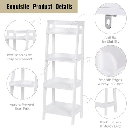 UTEX 4-Tier Ladder Shelf, Freestanding Bathroom Shelf, Open Wood Shelving Unit, Bathroom Floor Ladder Shelf (White) - size: 4-Tier