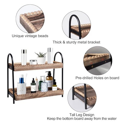 BDBDYEAY Bathroom Countertop Organizer, 2 Tier Vanity Organizer and Storage for Cosmetic Skincare Perfume, Wood Bead Storage Shelf for Bathroom Kitchen Coffee Station