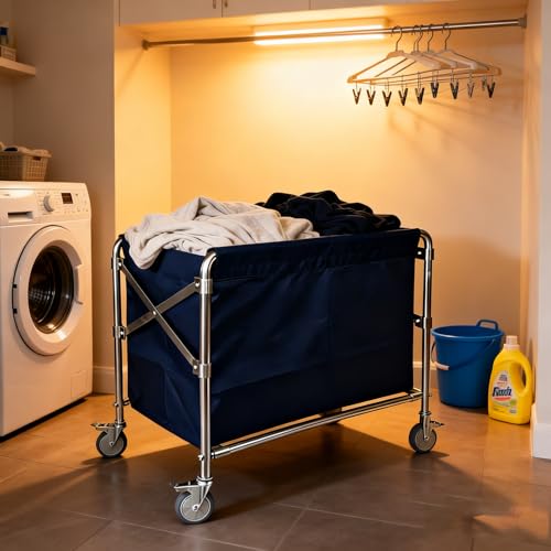 Industrial Laundry Cart with Wheel 12 Bushel (400l) Commercial Collapsible Laundry Hamper Large Heavy Duty Rolling Basket Waterproof Laundry Trucks for Home Organizer Storage - color: Blue