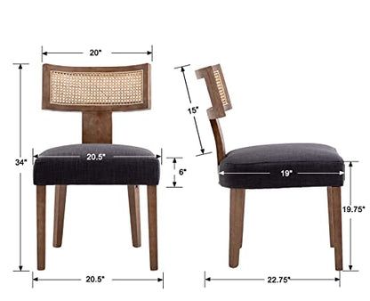 RIVOVA Rattan Dining Chairs Set of 4, Modern Fabric Upholstered Kitchen Chairs, Wooden Dining Room Chair Farmhouse Dinner Chair, Charcoal - color: Charcoal Rattan