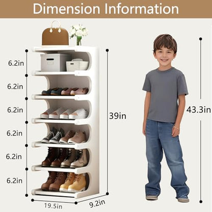 7-Tier Vertical Shoe Rack, Bamboo Free Standing Shoe Rack Shelf, Shoe Storage Stand, Entryway Shoe Tower, Vertical Shoe Organizer for Narrow Closet, Entryway, Hallway - color: White