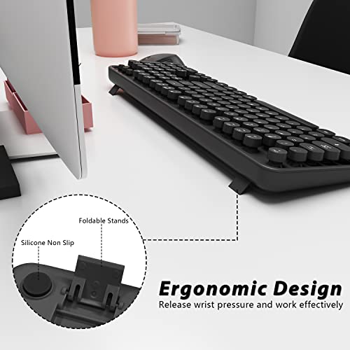 Wireless Keyboard and Mouse, KOOTOP Cute Black Keyboard and Mouse, 2.4G Wireless Keyboard with Retro Round Keycap for PC, Mac, Laptop,Tablet,Computer Windows (Black) - color: Black
