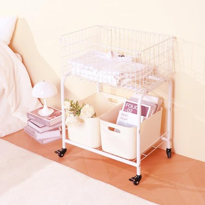 31" tall hennze one layer rolling wire laundry basket,easy moved wire laundry cart for clothes,pants laundry. children toys organization cart,metal cart with metal frame,enlarge the storage (white) - color: white