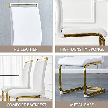 Baysitone Modern Dining Chairs Set of 2, Side Dining Room Chairs with Golden Legs, Kitchen Chairs with Faux Leather Padded Seat High Back for Dining Room, Kitchen, Living Room White - color: White With Gold Leg, size: Set of 2