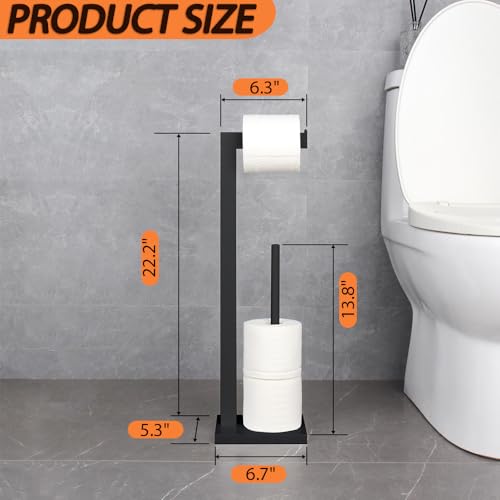 GERZWY SUS 304 Stainless Steel Toilet Paper Holder, Free Standing Lavatory Pedestal Toilet Paper Stand with Reserve, Matte Black DZY004-BK - color: Black