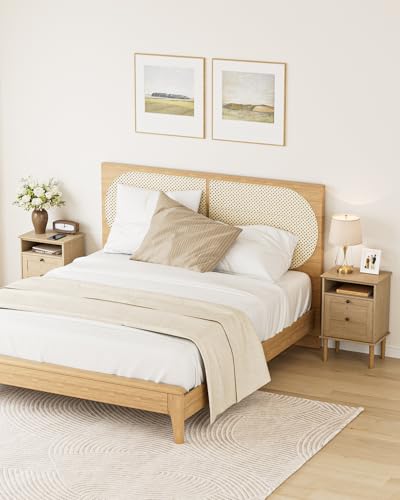 Nightstand, Boho Night Stand with 1 Drawer, Modern Side Accent Table with Open Shelf, Wooden Top Bedside End Table for Bedroom, Living Room, Natural - color: Natural