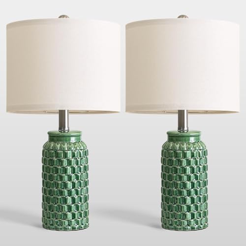 USumkky 20.5" Ceramic Table Lamps Set of 2 - Modern Farmhouse & Boho Style, Bedside Nightstand Lamps for Bedroom, Living Room End Table Lamps, Small Desk Lamp(Green) - color: 20.5" Green-2 Pack