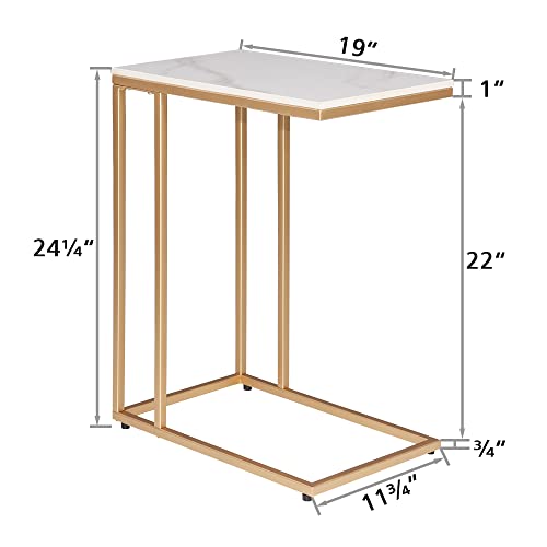 Rectangle Faux Marble Top C Table End Table for Sofa Couch and Bed Gold - color: Gold