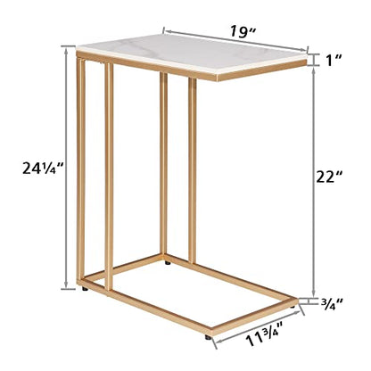 Rectangle Faux Marble Top C Table End Table for Sofa Couch and Bed Gold - color: Gold