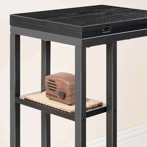 HOOBRO Foldable C Shaped End Table, C Shaped Side Table with Storage Shelf, Small Snack Table, Slide Under Couch Table for Sofa, Living Room Bedroom Small Spaces Easy Assembly, Black BK29SF01 - color: Black